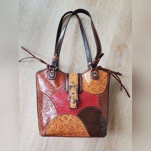 MC Mark Chantal Multicolor Embossed Leather Shoulder Bag